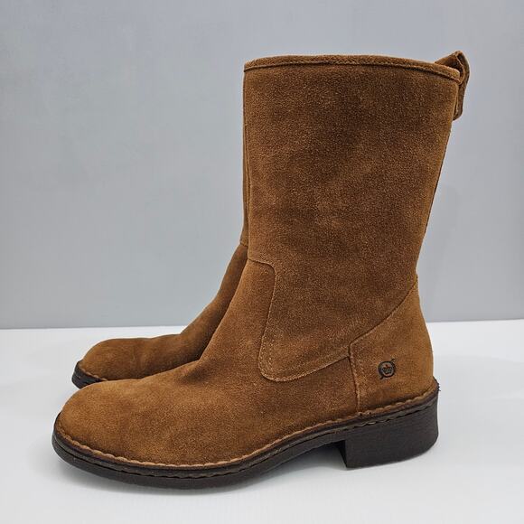 Born Mid Calf Boot Womens 8.5 Cognac Brown Suede Pull On Riding Rustic Fall - Picture 16 of 16